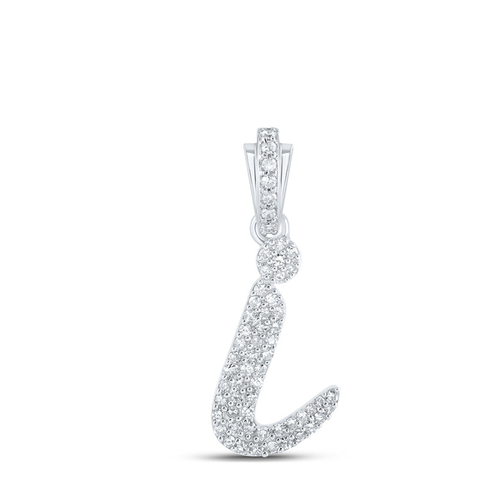 10K White Or Yellow Gold Womens Round Diamond I Cursive Initial Letter Pendant