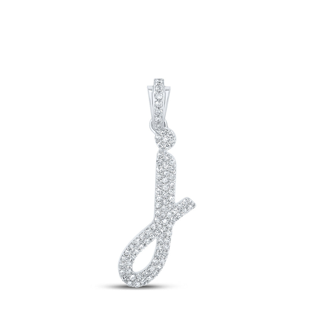 10K White Gold Womens Round Diamond Cursive Initial Letter Pendant