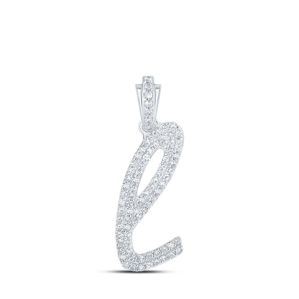 10K White Gold Womens Round Diamond Cursive Initial Letter Pendant