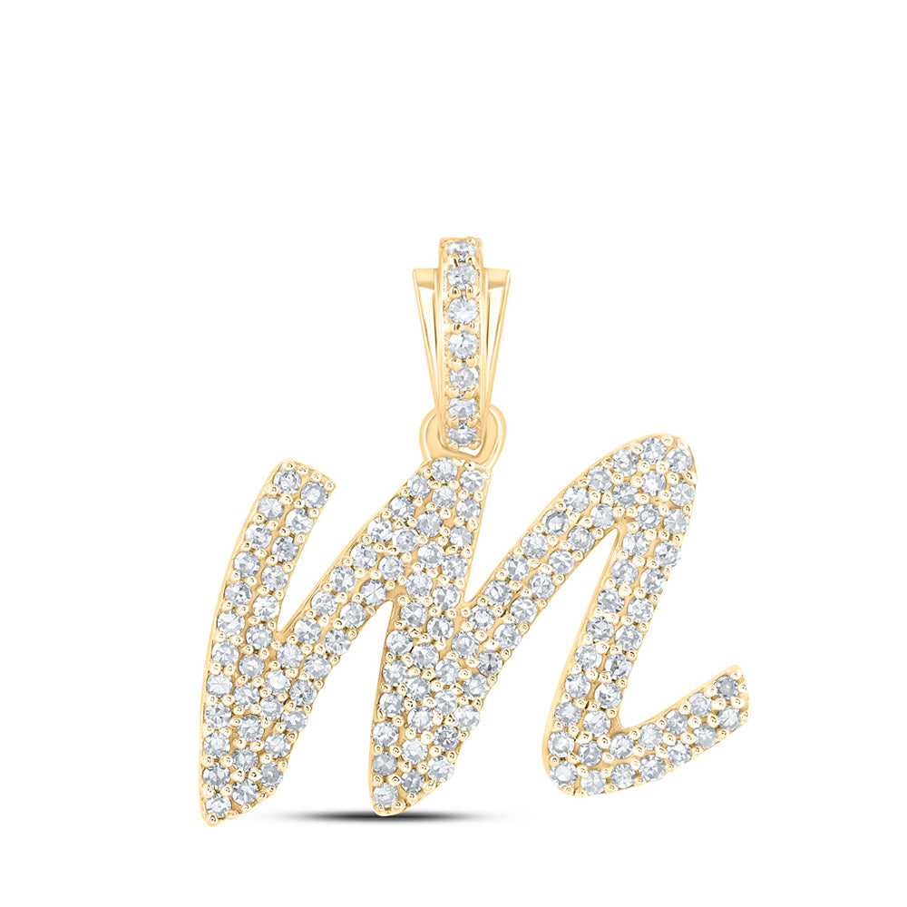 10K Yellow Gold Womens Round Diamond Cursive Initial Letter Pendant