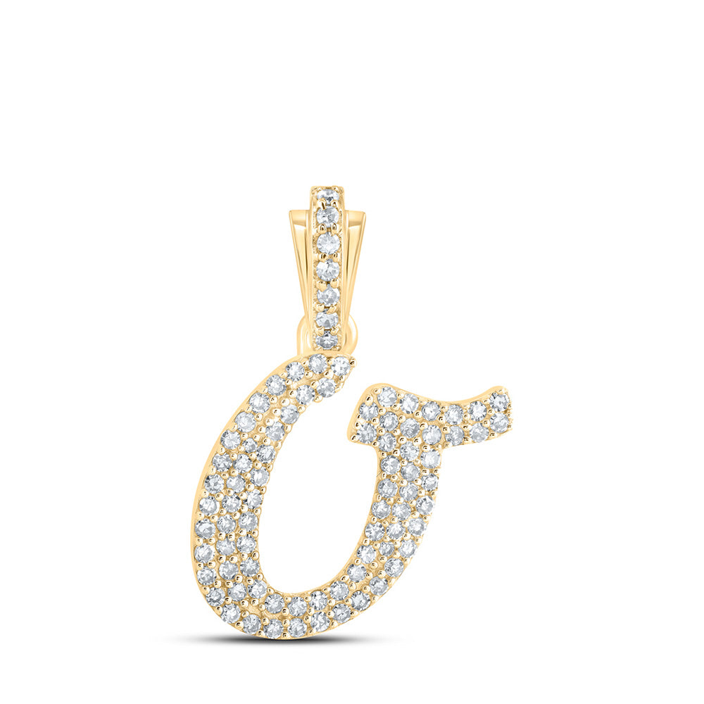 10K Yellow Gold Womens Round Diamond Cursive Initial Letter Pendant