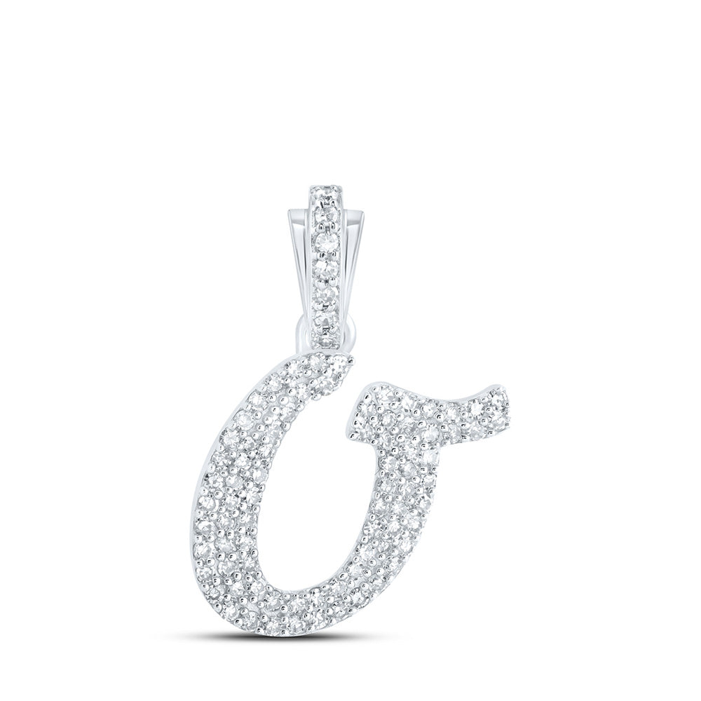 10K White Gold Womens Round Diamond Cursive Initial Letter Pendant