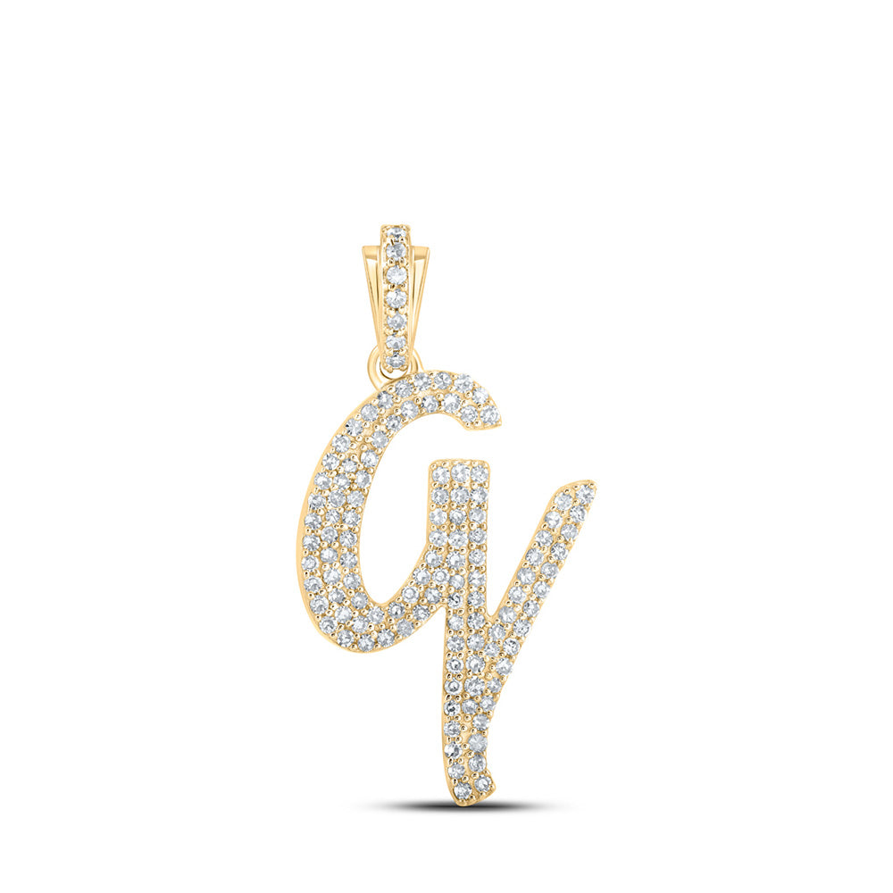 10K Yellow Gold Womens Round Diamond Cursive Initial Letter Pendant