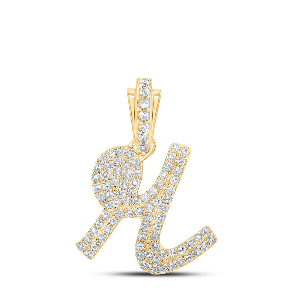 10K Yellow Gold Womens Round Diamond Cursive Initial Letter Pendant