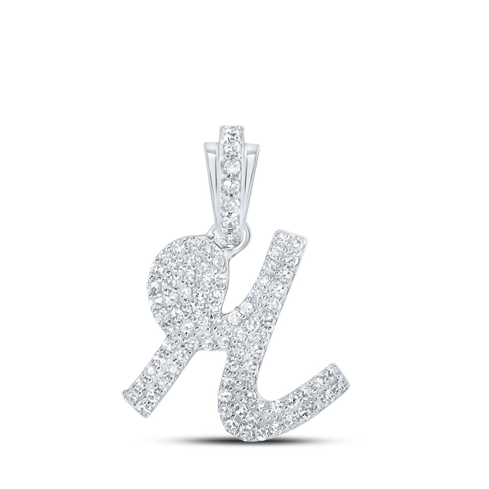 10K White Gold Womens Round Diamond Cursive Initial Letter Pendant