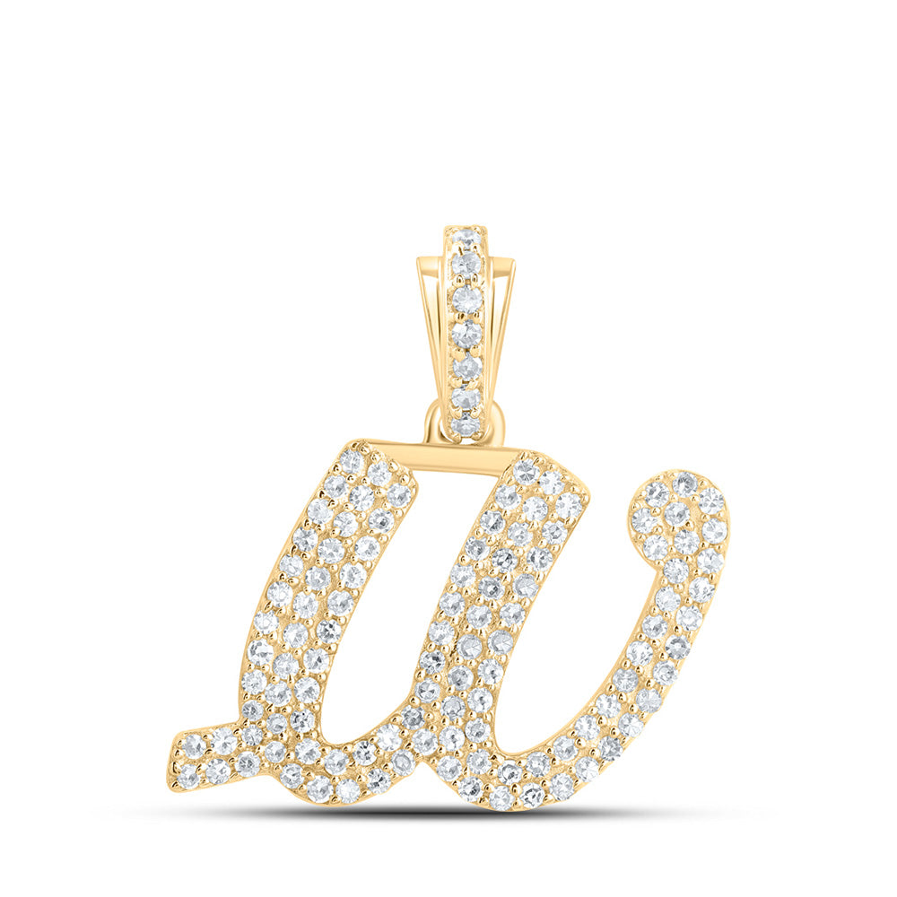 10K Yellow Gold Womens Round Diamond Cursive Initial Letter Pendant