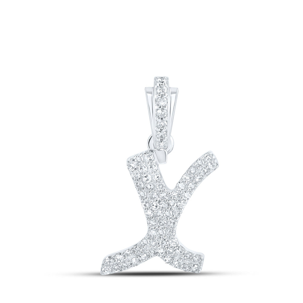 10K White Or Yellow Gold Womens Round Diamond X Cursive Initial Letter Pendant