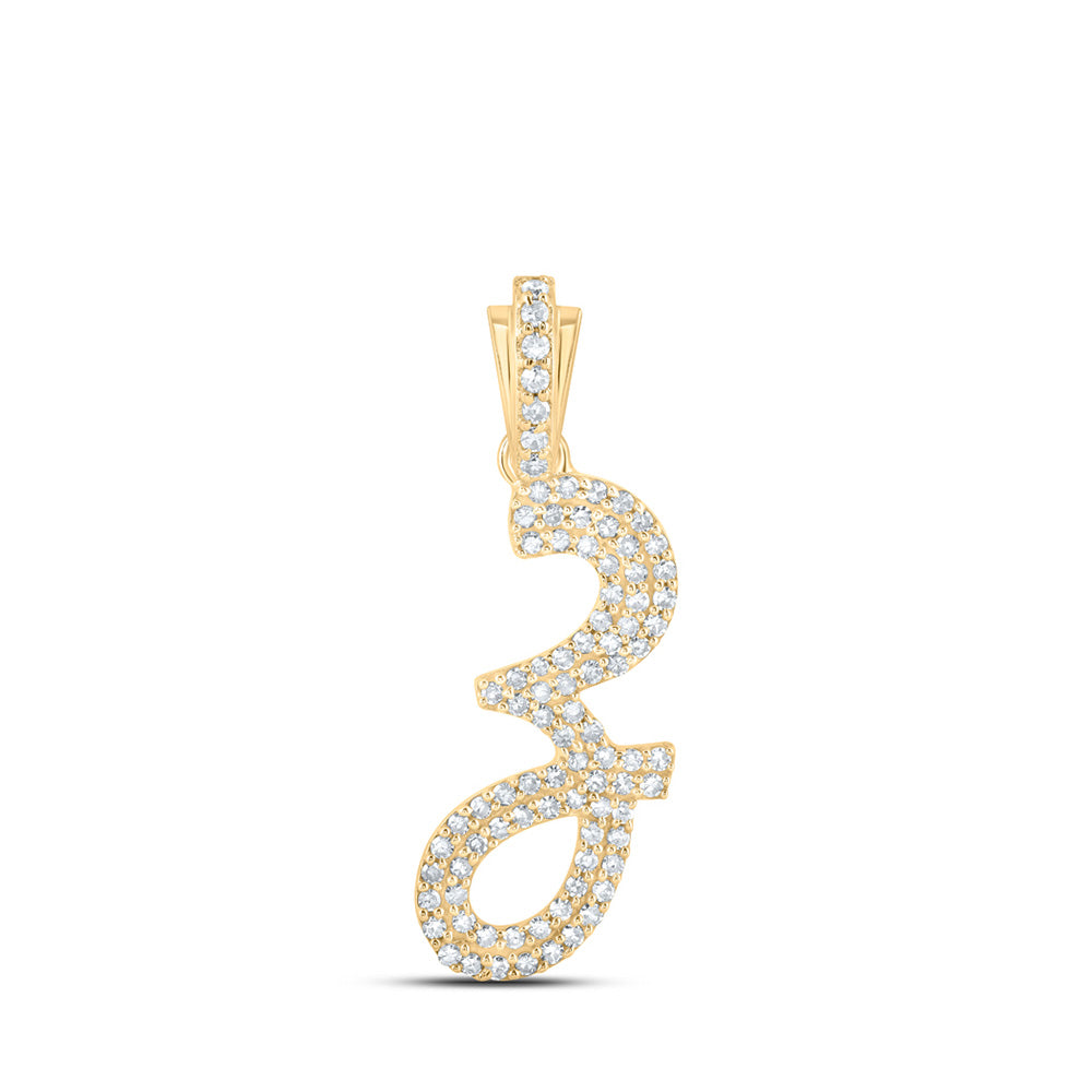 10K Yellow Gold Womens Round Diamond Cursive Initial Letter Pendant