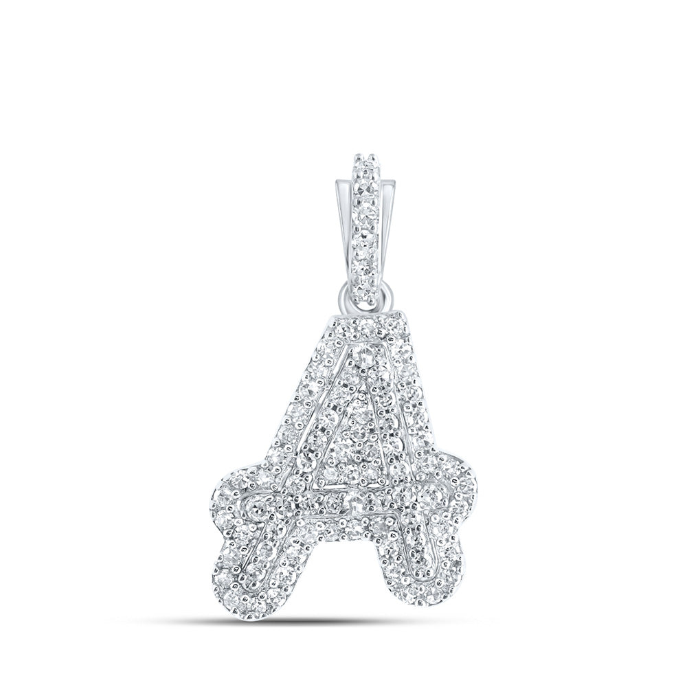 10K White Gold Womens Round Diamond Initial Letter Pendant