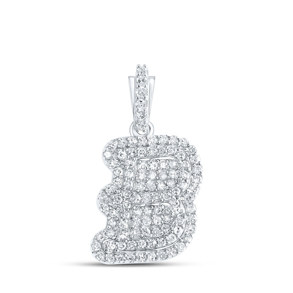 10K White Gold Womens Round Diamond Initial Letter Pendant