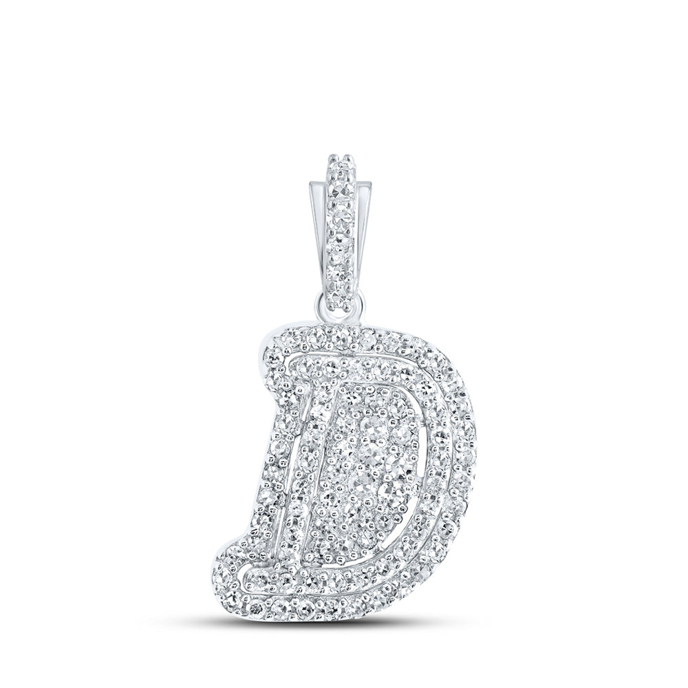 10K White Gold Womens Round Diamond Initial Letter Pendant