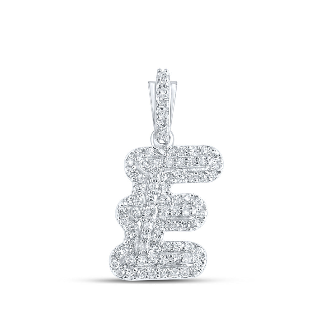 10K White Gold Womens Round Diamond Initial Letter Pendant