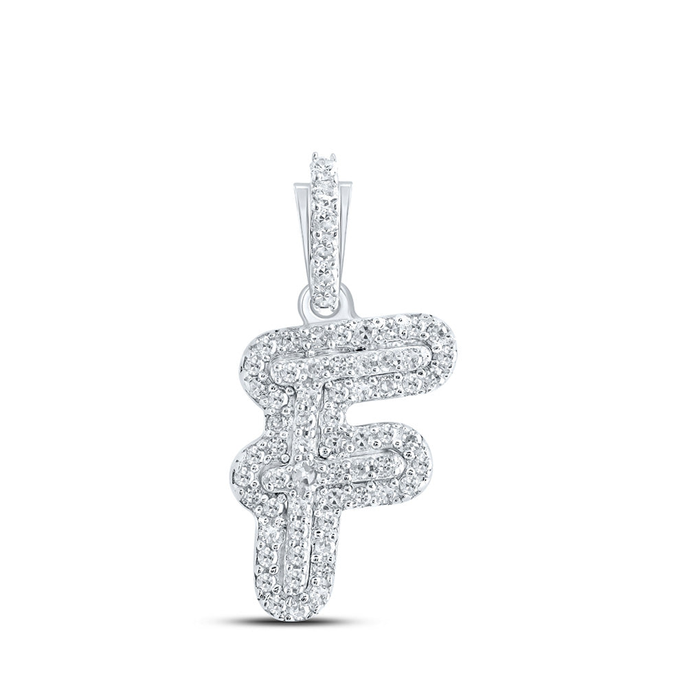 10K White Gold Womens Round Diamond Initial Letter Pendant