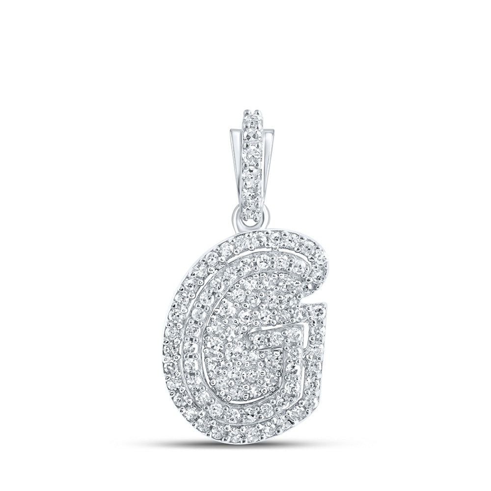 10K White Gold Womens Round Diamond Initial Letter Pendant