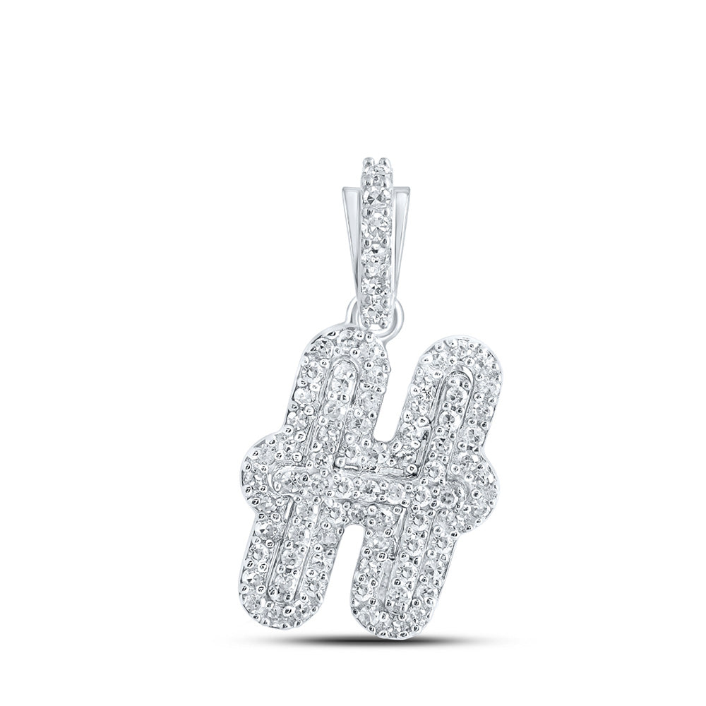 10K White Gold Womens Round Diamond Initial Letter Pendant