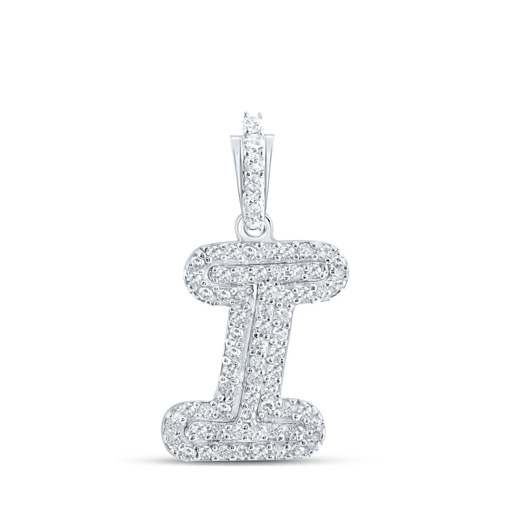 10K White Gold Womens Round Diamond Initial Letter Pendant