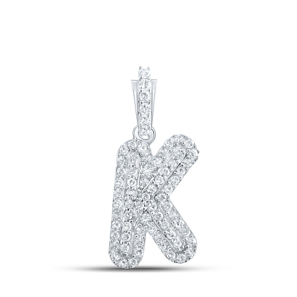 10K White Gold Womens Round Diamond Initial Letter Pendant