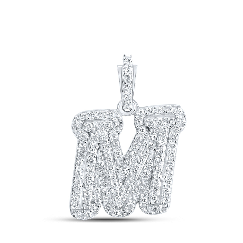 10K White Gold Womens Round Diamond Initial Letter Pendant