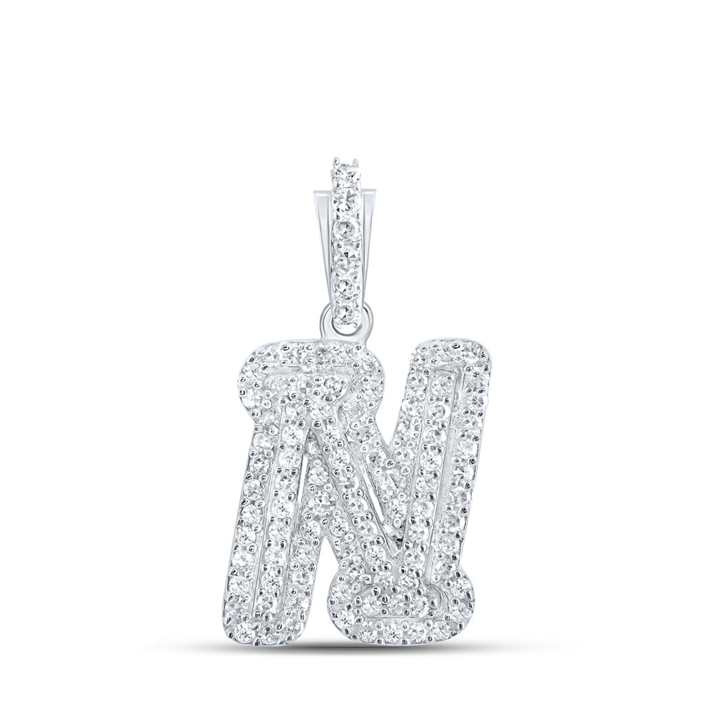 10K White Gold Womens Round Diamond Initial Letter Pendant