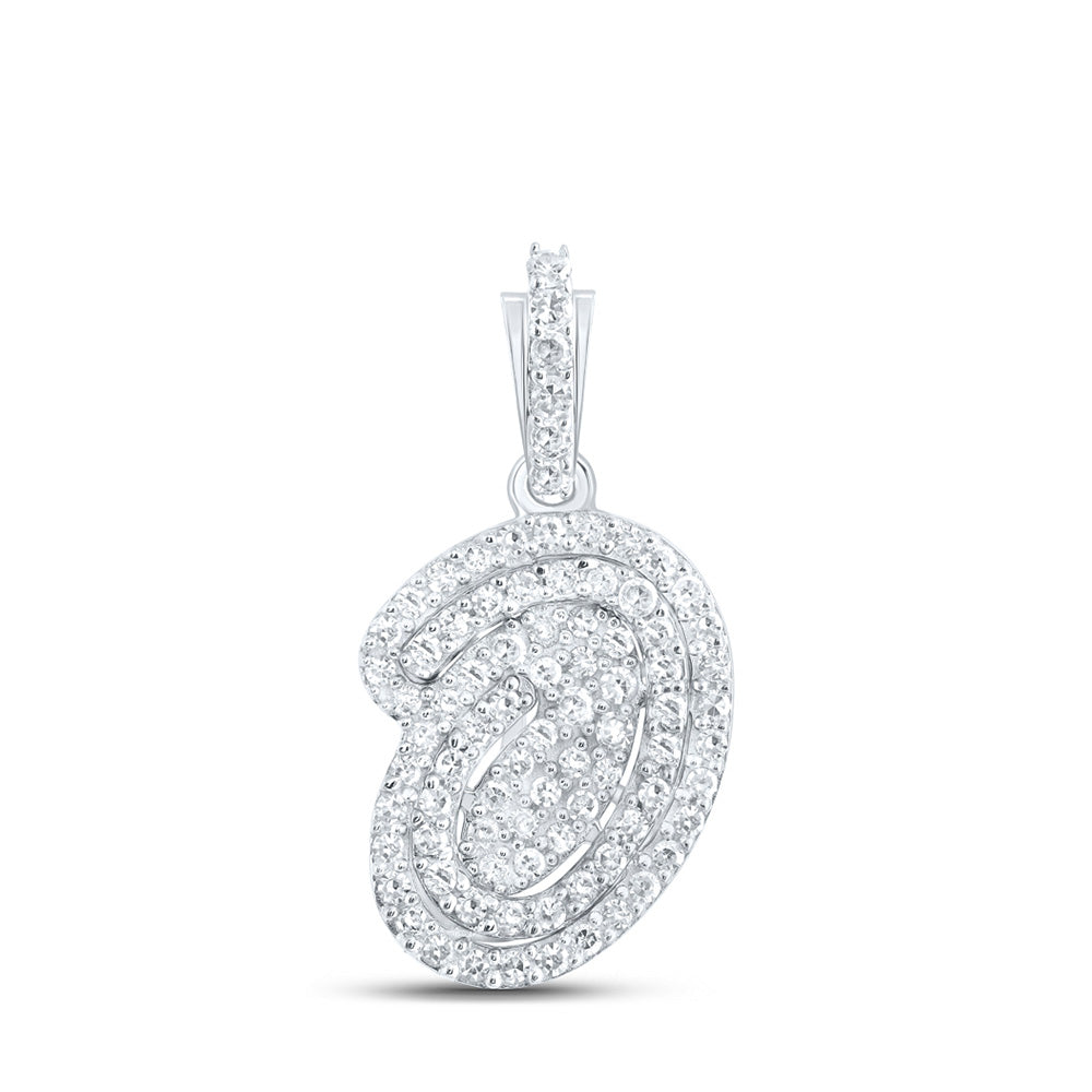 10K White Gold Womens Round Diamond Initial Letter Pendant