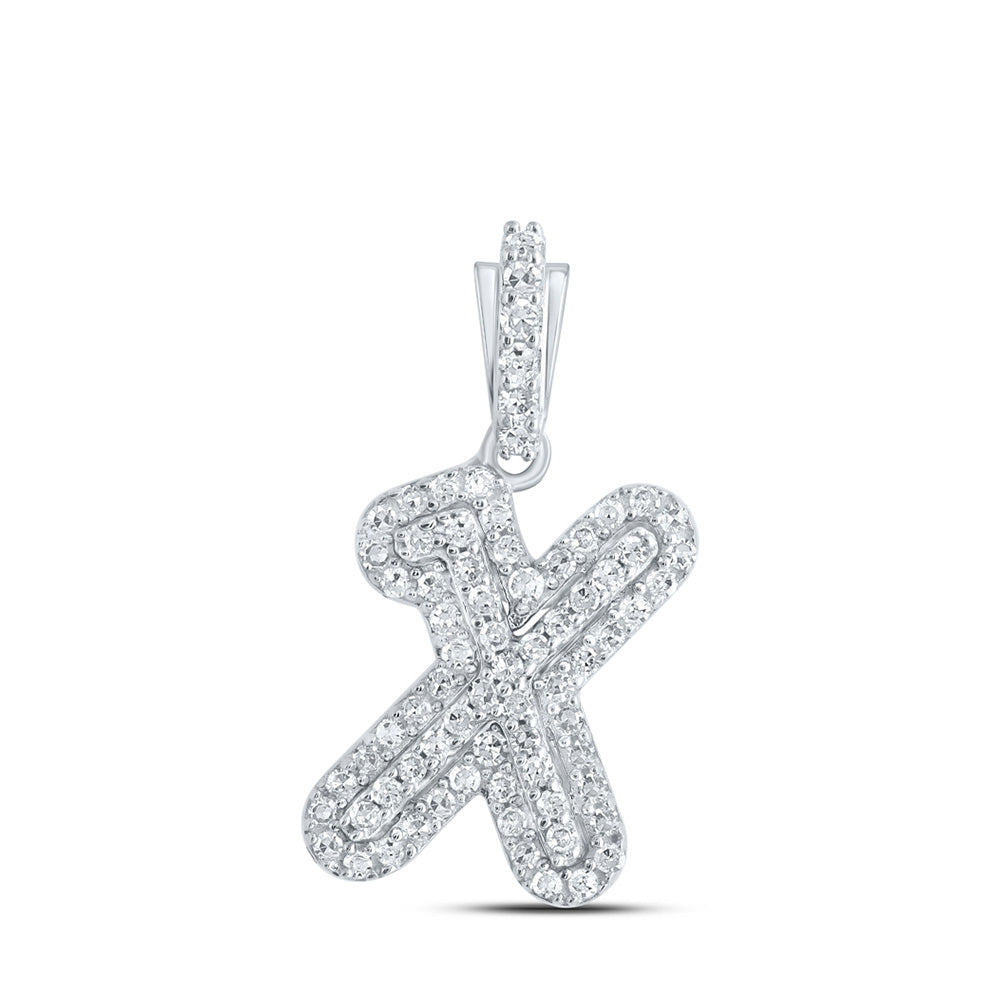 10K White Gold Womens Round Diamond Initial Letter Pendant