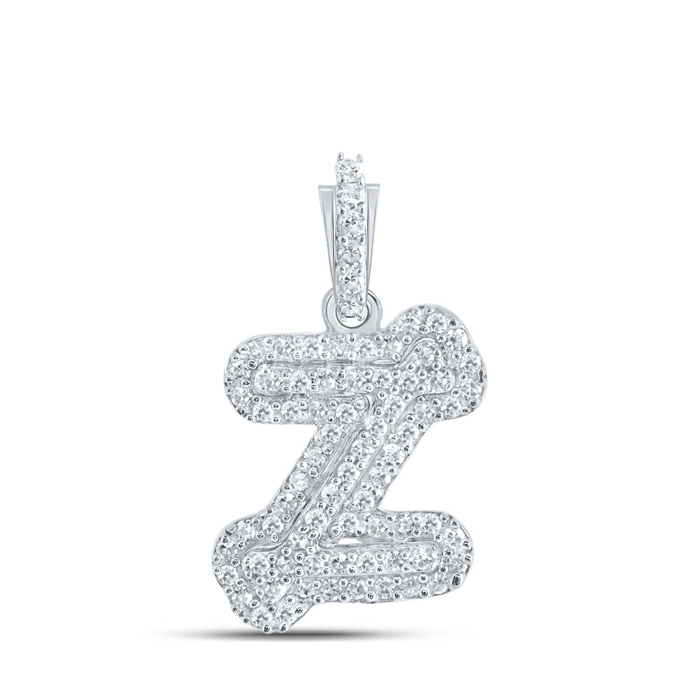 10K White Gold Womens Round Diamond Initial Letter Pendant