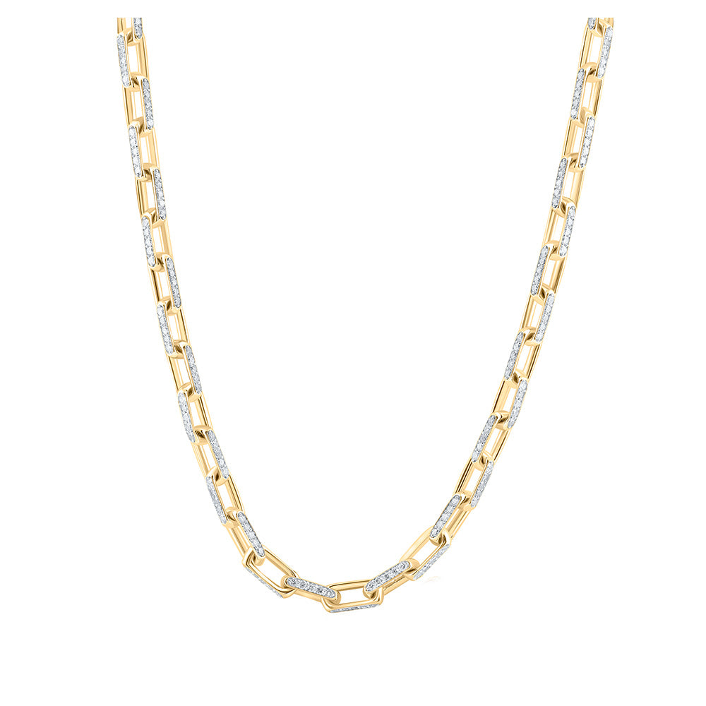 10K Yellow Gold Mens Round Diamond 22-inch Anchor Link Chain Necklace 12-1/2 Cttw, Length: 22.01 In, Width: 0.2 In