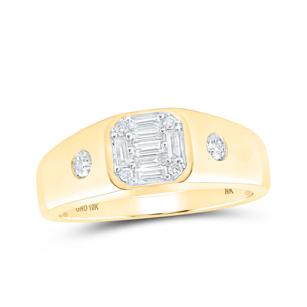 10K Yellow Or White Or Rose Gold Mens Baguette Diamond Band Ring , Mens Size: 7-13