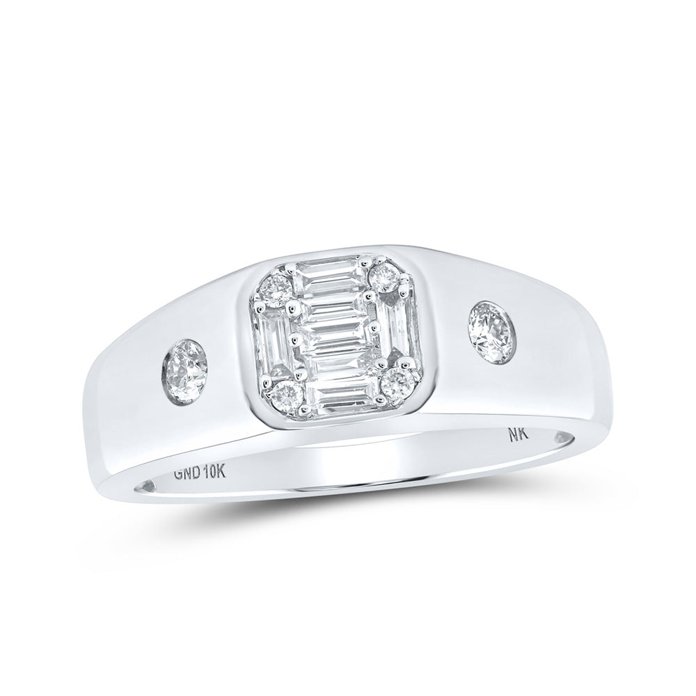 10K Yellow Or White Or Rose Gold Mens Baguette Diamond Band Ring , Mens Size: 7-13