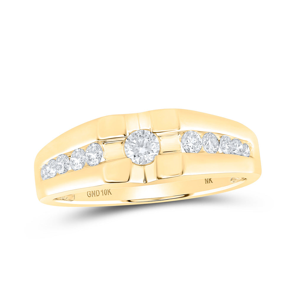 10K Yellow Or White Or Rose Gold Mens Round Diamond Solitaire Band Ring , Mens Size: 7-13