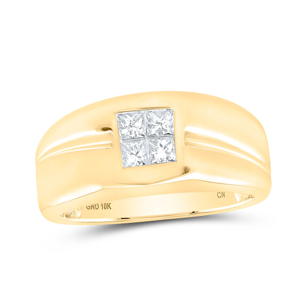 10K Yellow Or White Or Rose Gold Mens Princess Diamond Band Ring , Mens Size: 7-13