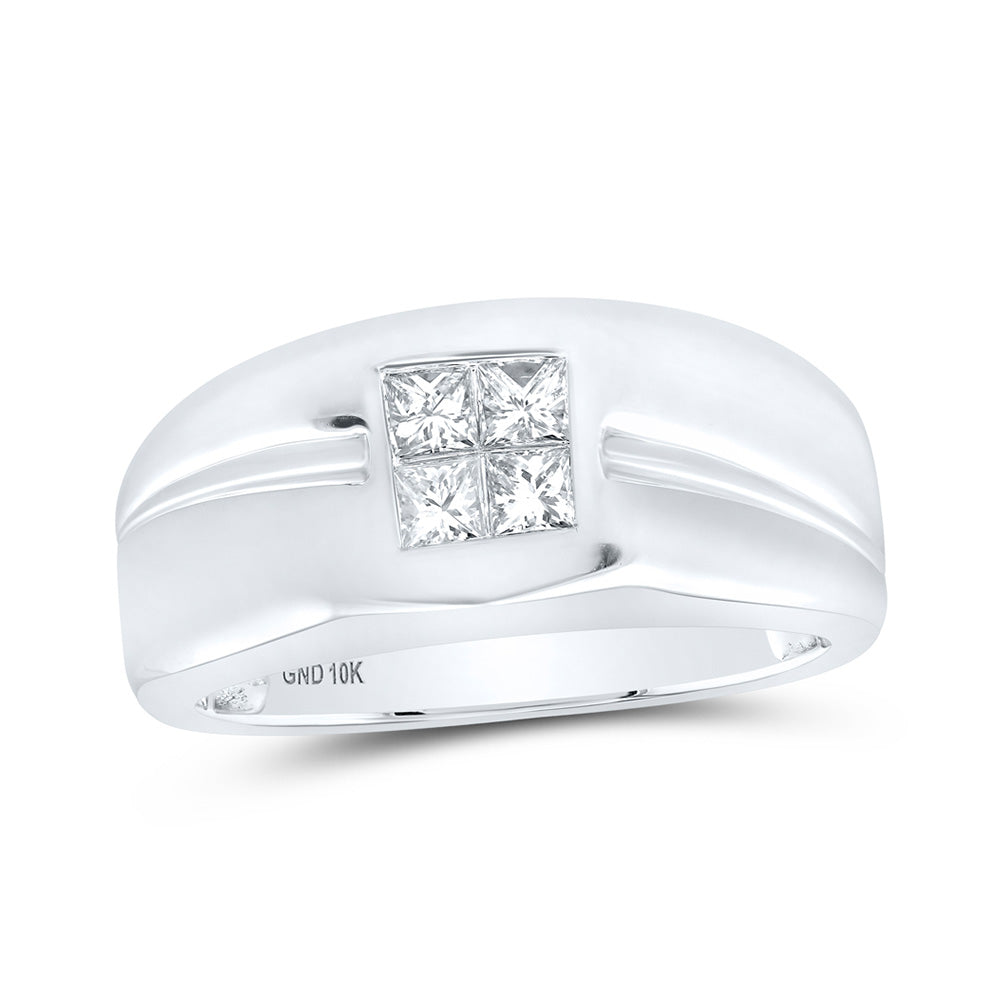 10K Yellow Or White Or Rose Gold Mens Princess Diamond Band Ring , Mens Size: 7-13