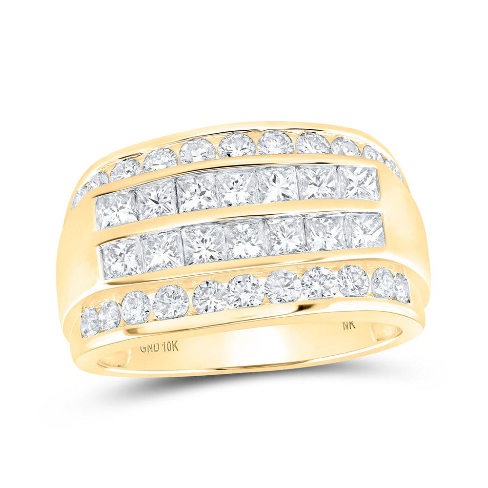 10K White Or Yellow Gold Mens Princess Diamond Band Ring, Mens Size: 7-13