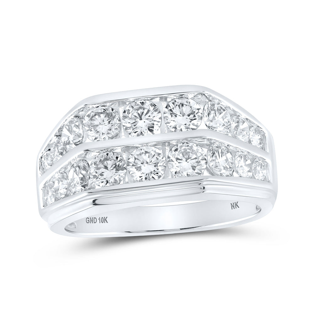 10K White Or Yellow Gold Mens Round Diamond Band Ring , Mens Size: 7-13