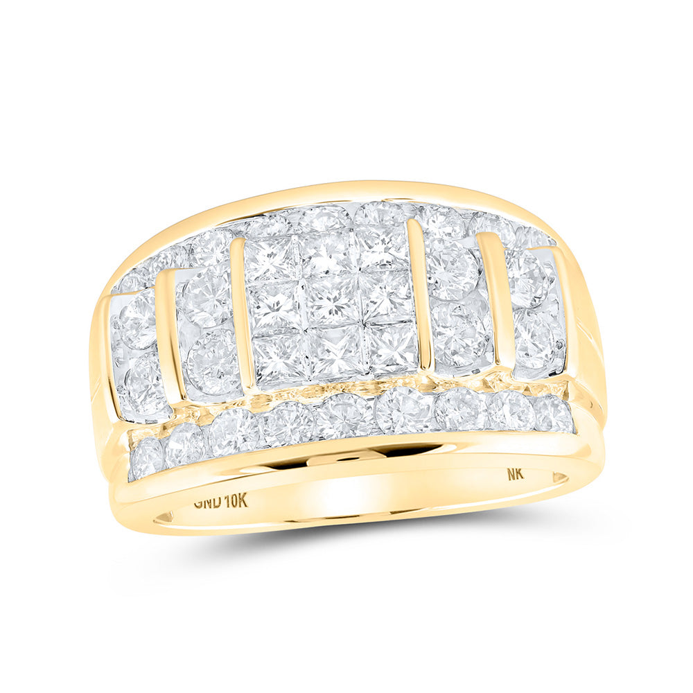10K White Or Yellow Gold Mens Princess Diamond Round Band Ring , Mens Size: 7-13