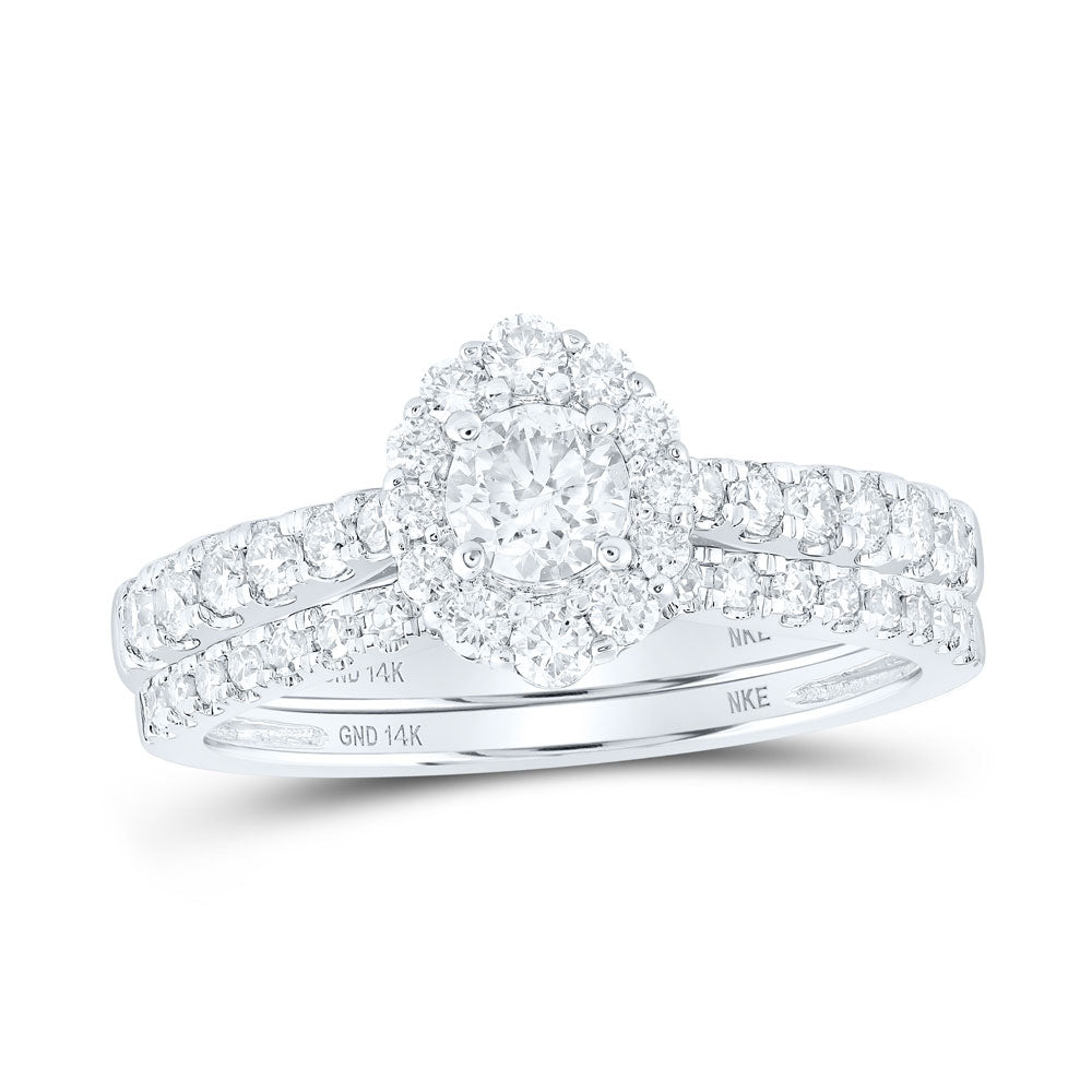 14K White Gold Round Diamond Halo Bridal Wedding Ring Band Set 1 Cttw, Womens Size: 5-10