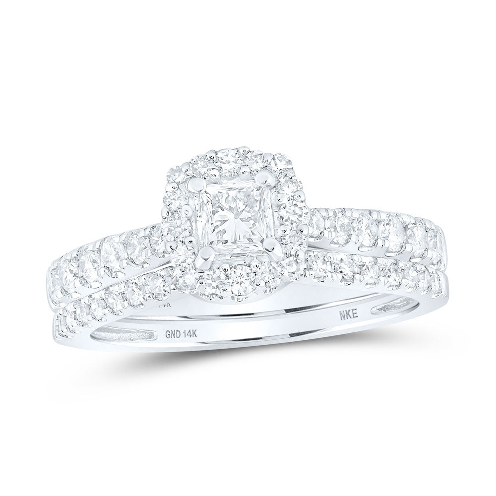 14K White Gold Princess Diamond Halo Bridal Wedding Ring Band Set 1 Cttw, Womens Size: 5-10