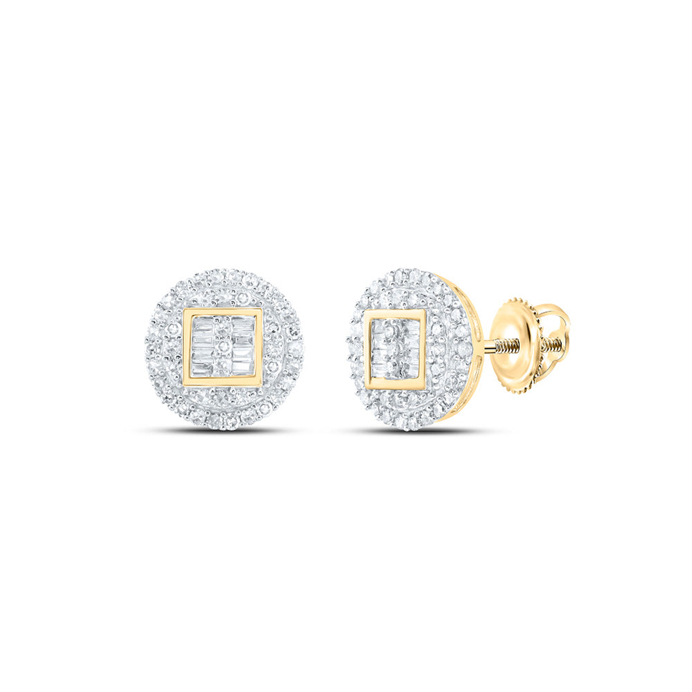 10K White Or Yellow Gold Baguette Diamond Circle Cluster Earrings