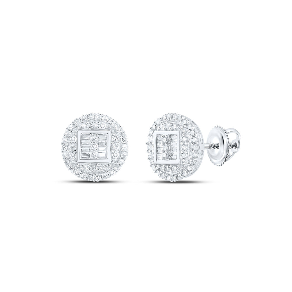 10K White Or Yellow Gold Baguette Diamond Circle Cluster Earrings