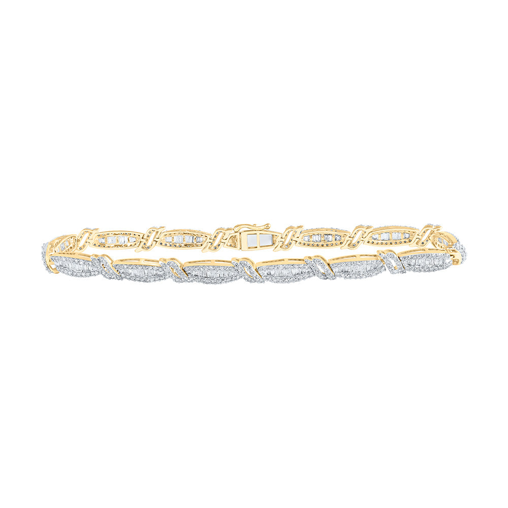 10K Yellow Gold Mens Round Diamond 8.5-inch Link Bracelet 4-3/8 Cttw, Length: 8.5 In, Width: 0.21 In
