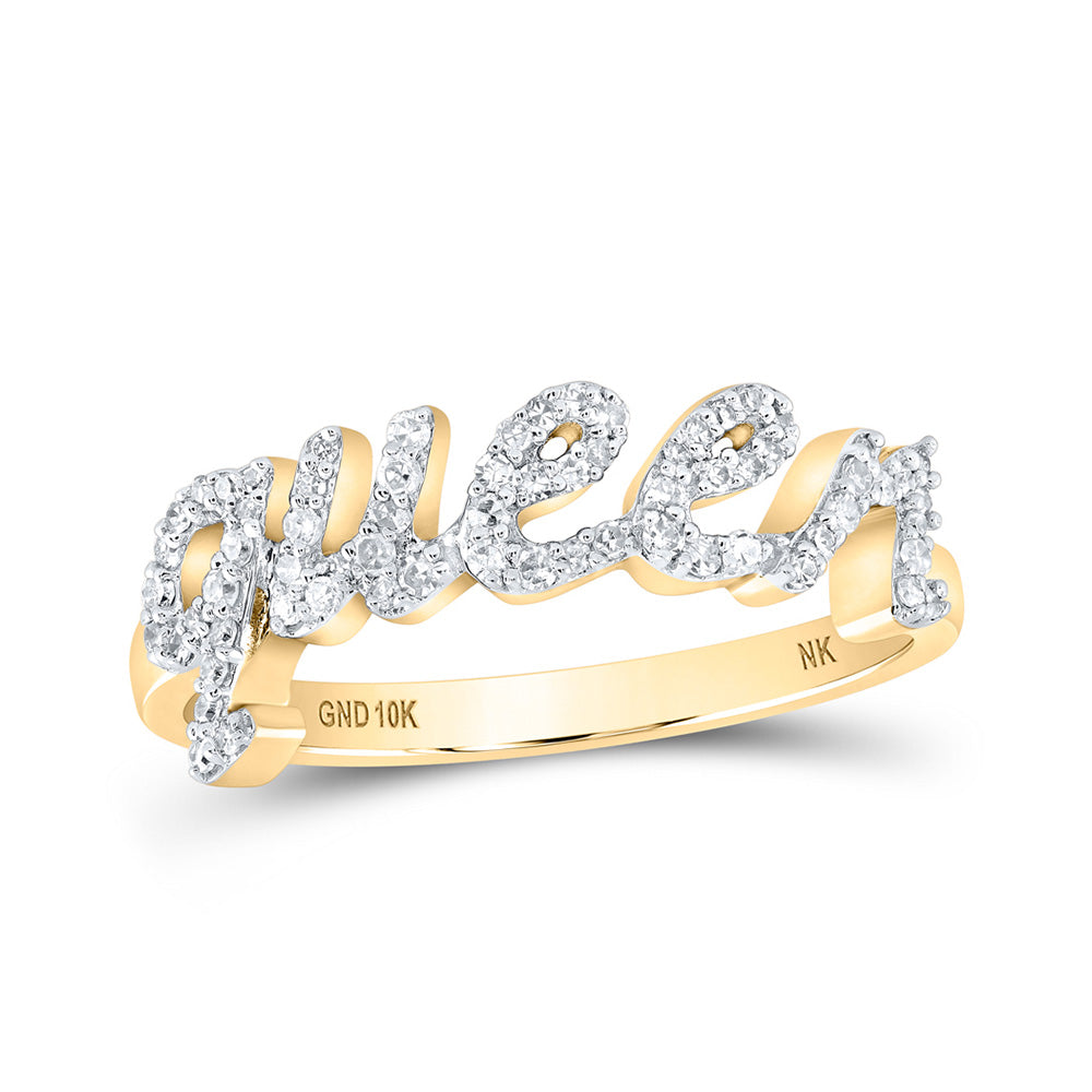 10K Yellow Or White Or Rose Gold Womens Round Diamond QUEEN Band Ring , Womens Size: 5-10