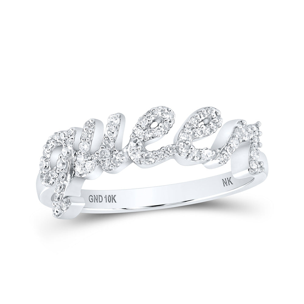 10K Yellow Or White Or Rose Gold Womens Round Diamond QUEEN Band Ring , Womens Size: 5-10
