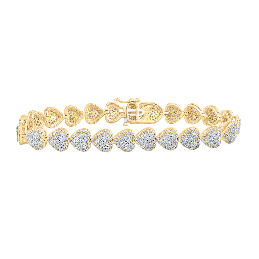 10K Yellow Or White Or Rose Gold Womens Round Diamond Heart Bracelet