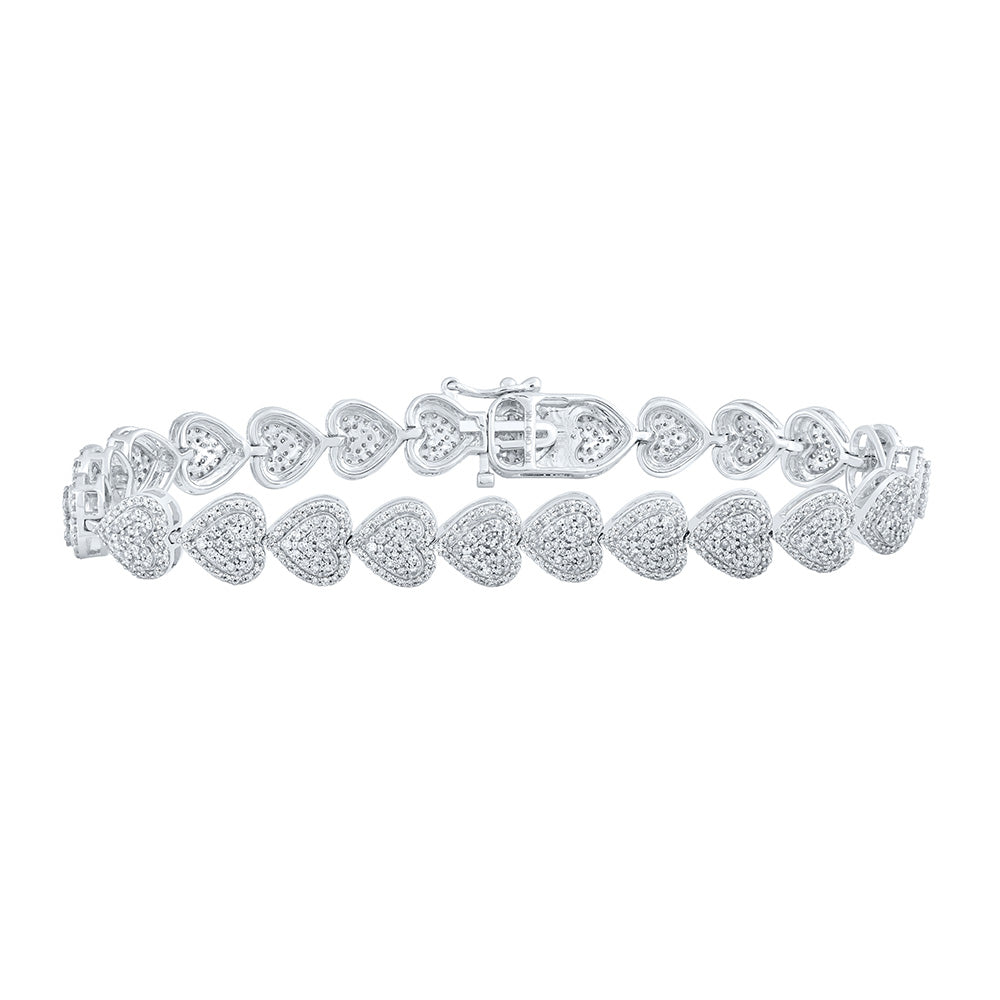 10K Yellow Or White Or Rose Gold Womens Round Diamond Heart Bracelet