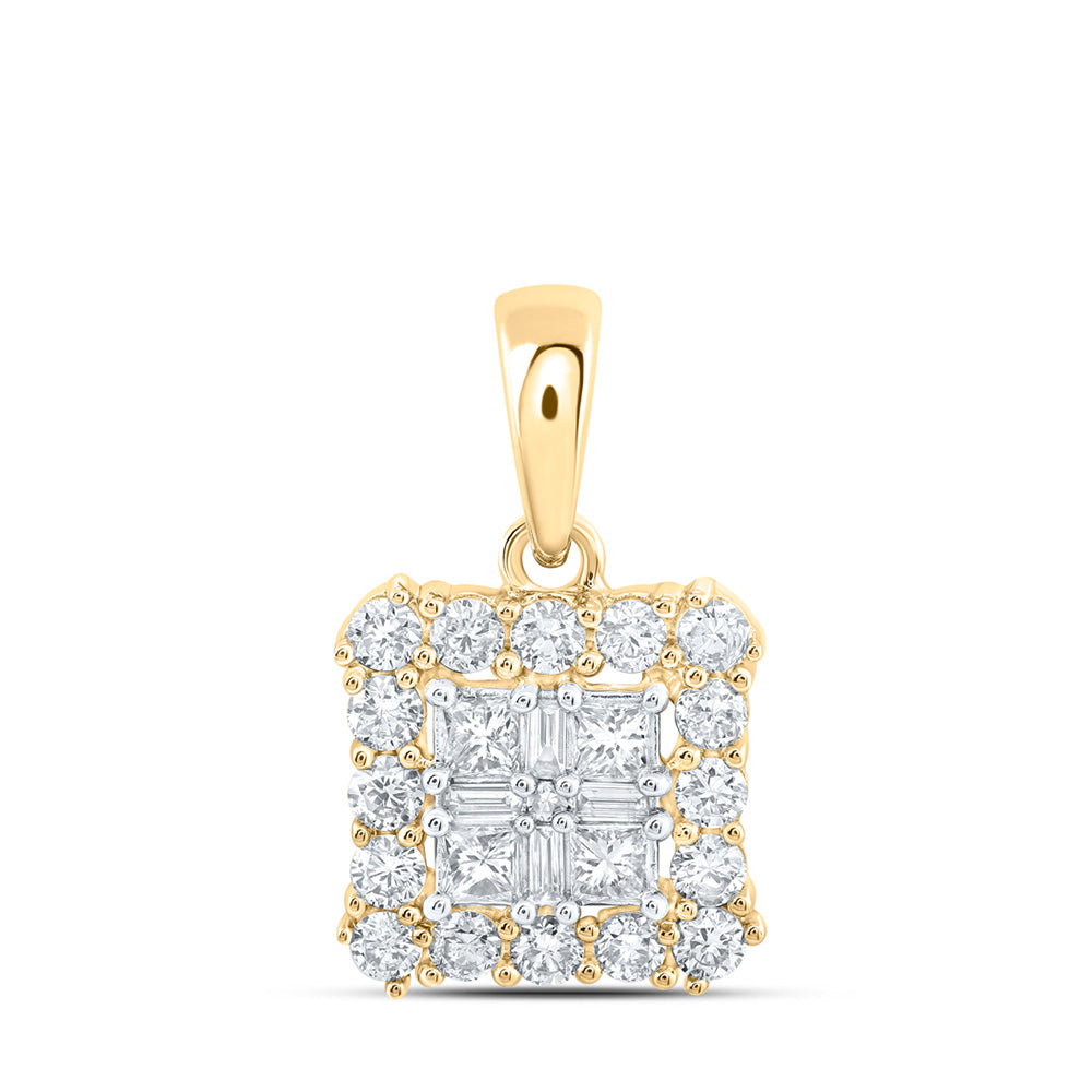 10K Yellow Or White Or Rose Gold Womens Princess Diamond Square Pendant