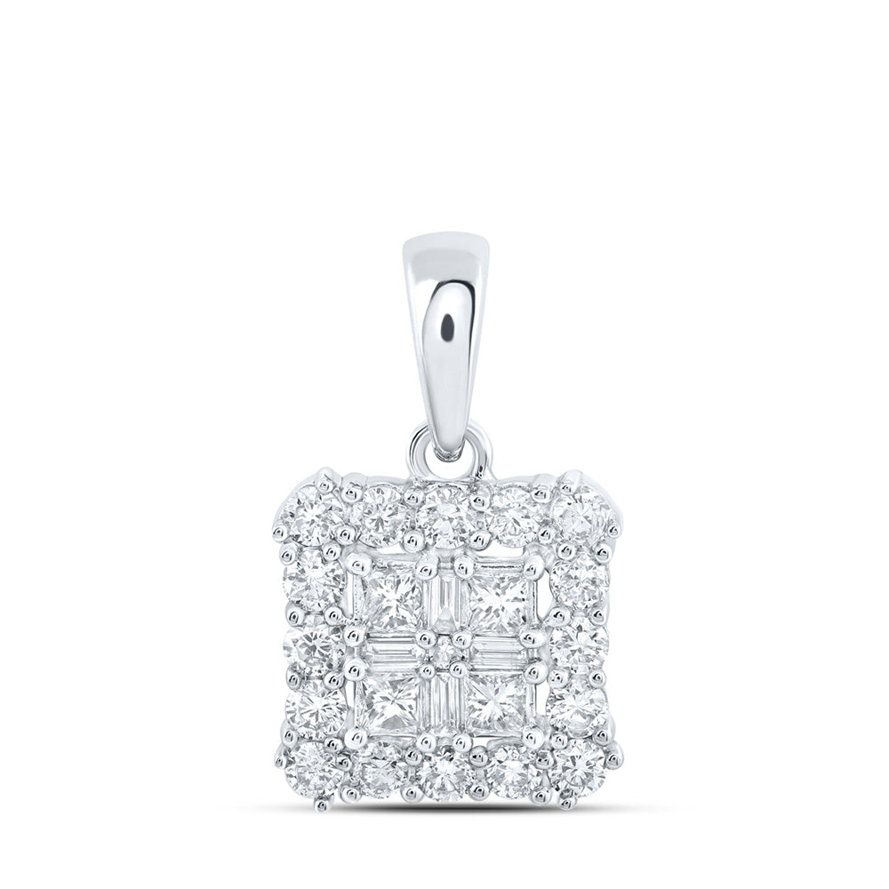 10K Yellow Or White Or Rose Gold Womens Princess Diamond Square Pendant