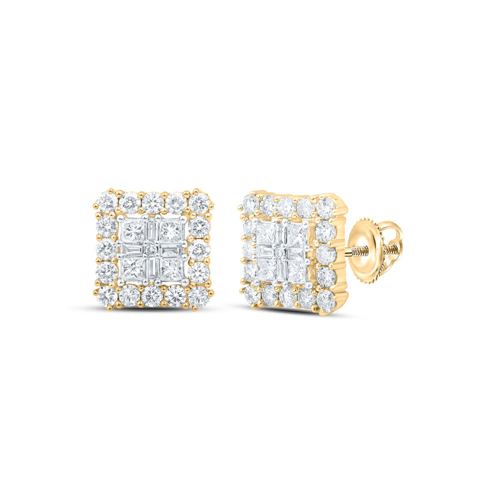 10K White Or Yellow Gold Womens Round Diamond Square Earrings