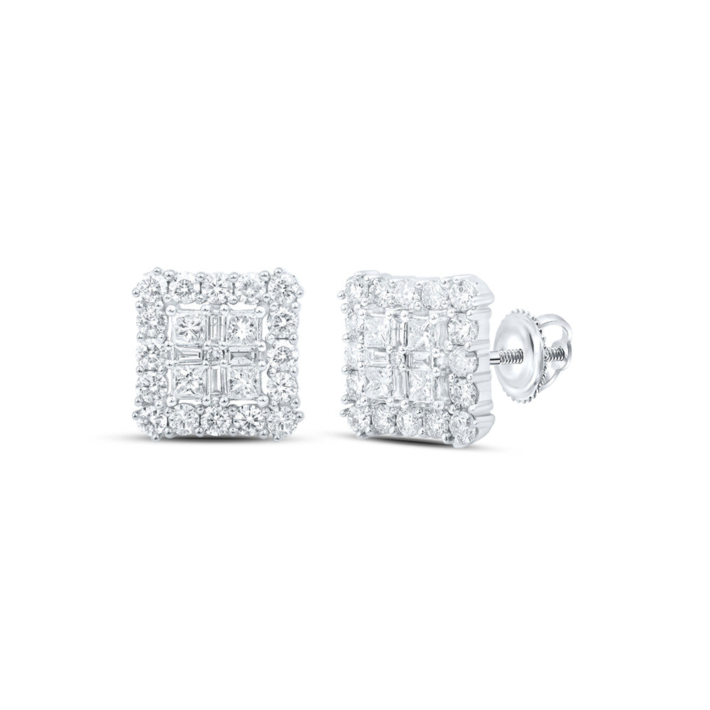 10K White Or Yellow Gold Womens Round Diamond Square Earrings
