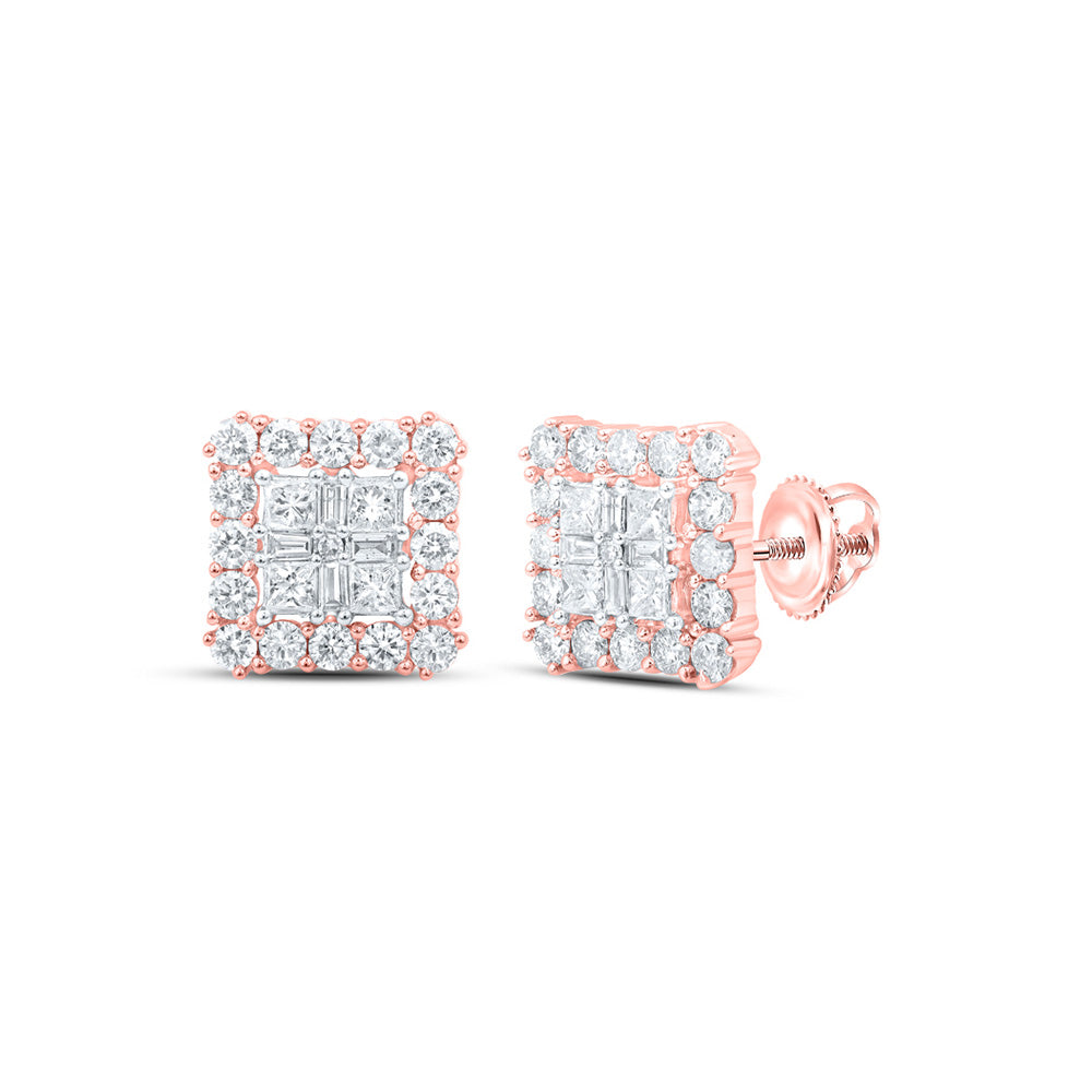 10K Rose Gold Womens Princess Diamond Square Earrings 1-1/3 Cttw