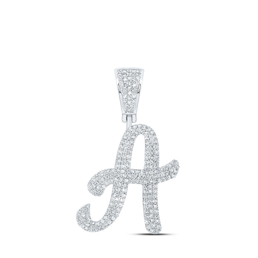 10K Yellow Or White Or Rose Gold Mens Round Diamond A Initial Letter Charm Pendant